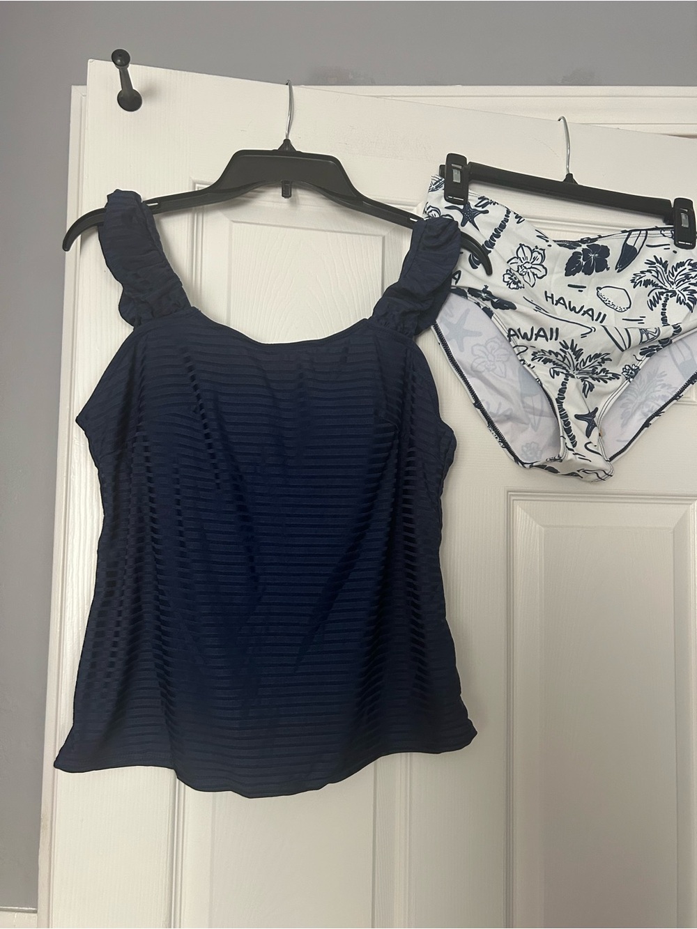 Navy Textured Tankini Top with Ruffle Straps Set